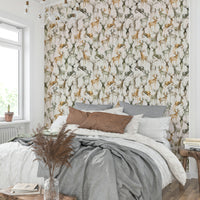 Wintery artistic deer wallpaper in neutral beige tones.


