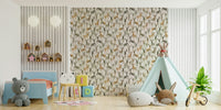 Winter deer wallpaper in warm beige and brown shades.

