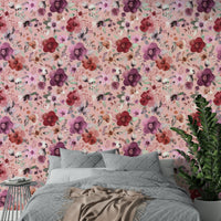 Pink winter bouquet wallpaper with delicate florals.

