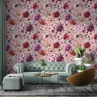 Winter floral wallpaper featuring soft pink hues.

