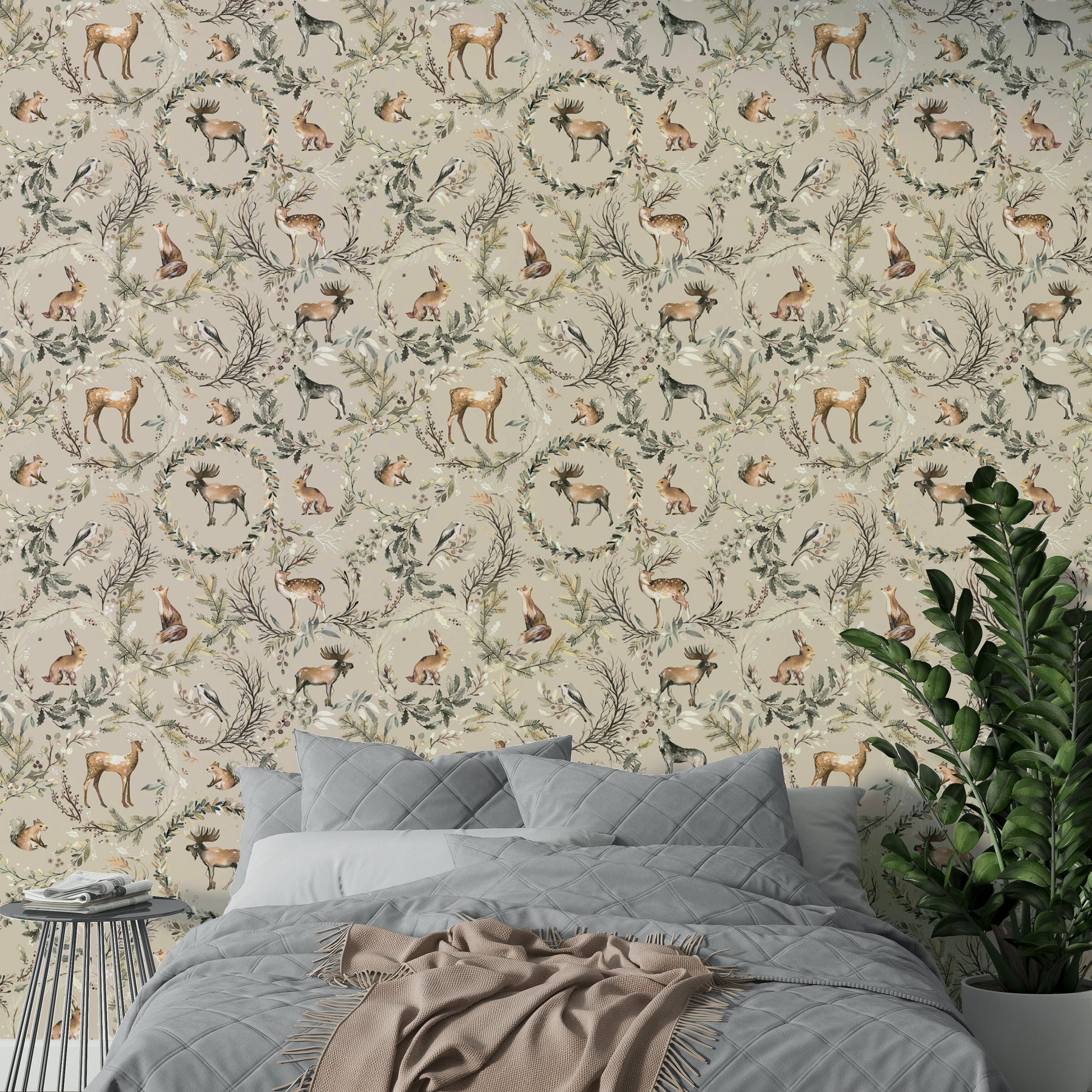 Charming deer and fox design for woodland-themed room.

