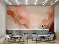 Flowing coral mural in a minimalist home setting

