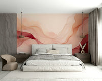 Serene blush wave wallpaper mural for relaxing spaces.

