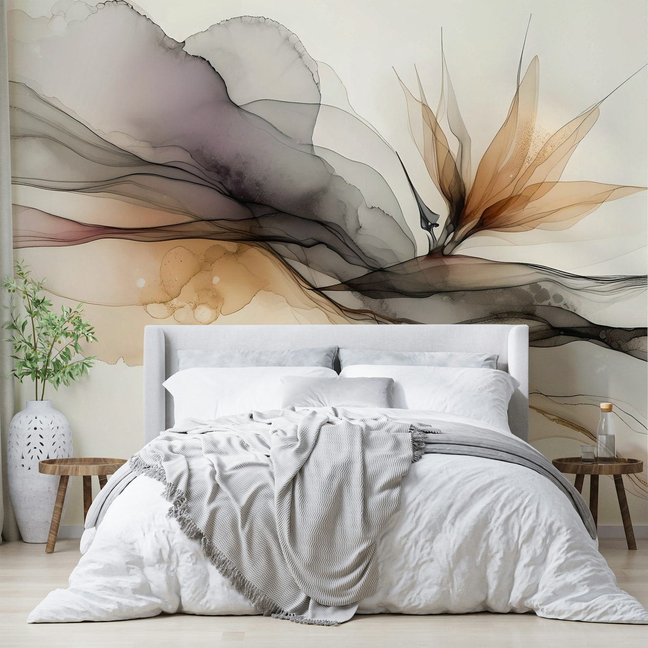 Abstract ink flow wall mural for modern spaces

