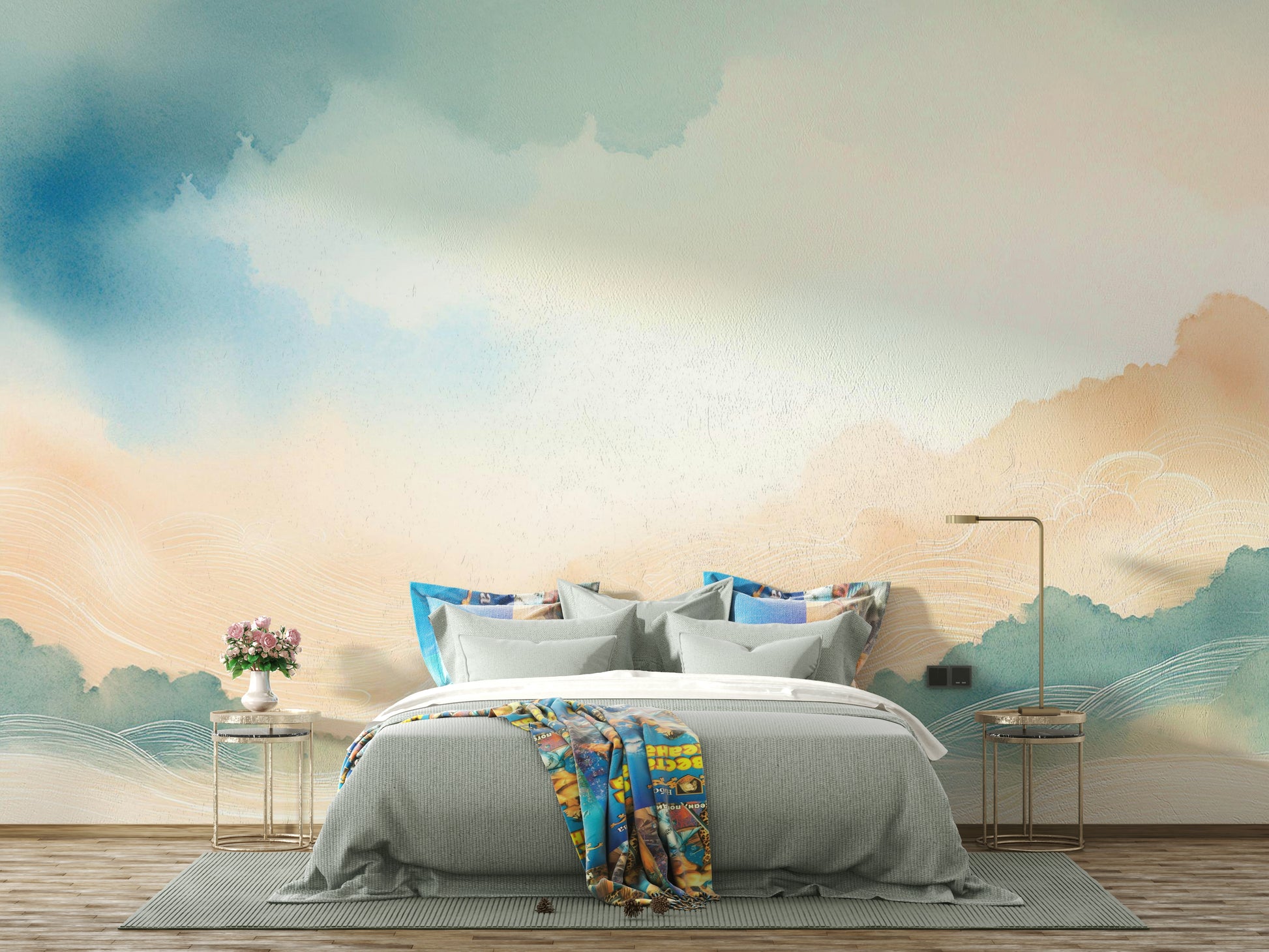Soothing ethereal clouds wall mural for home decor.

