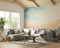 Tranquil wall mural featuring a cloud-filled horizon.

