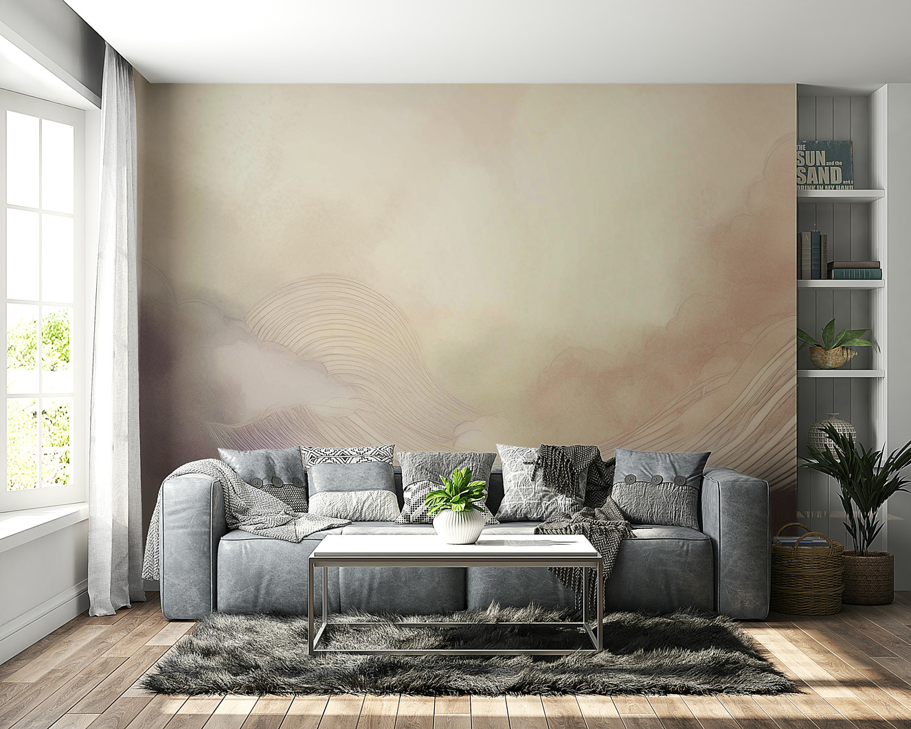 Gentle Cloud Drift Wall Mural for serene interiors


