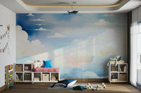 Modern blue sky mural for living room walls

