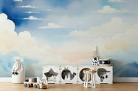 Blue sky mural for a dreamy home atmosphere

