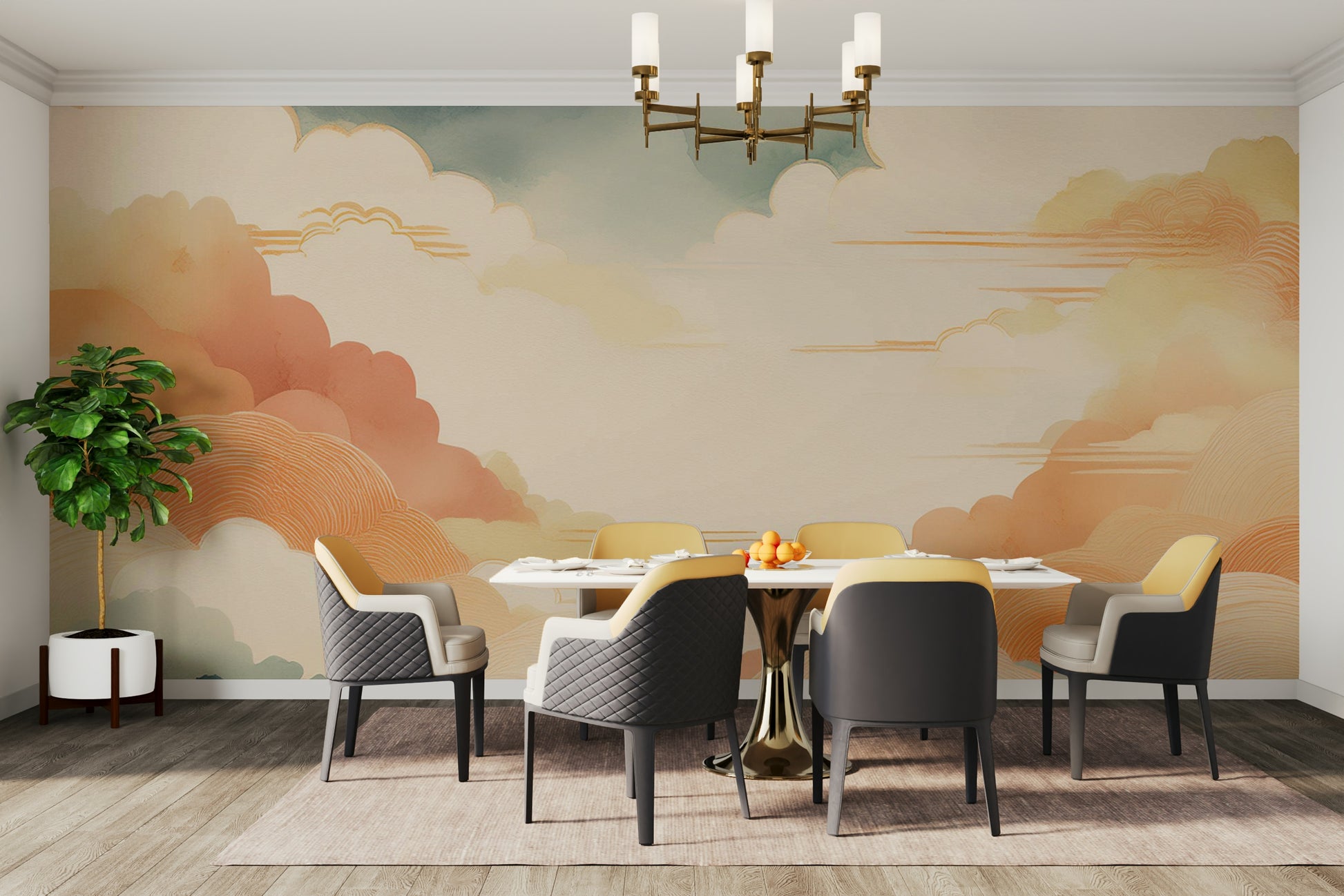 Tranquil cloud mural for Zen-inspired room decor

