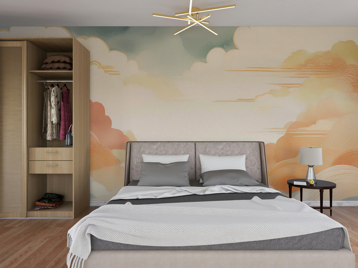 Zen-inspired cloudscape wall mural for calm vibes

