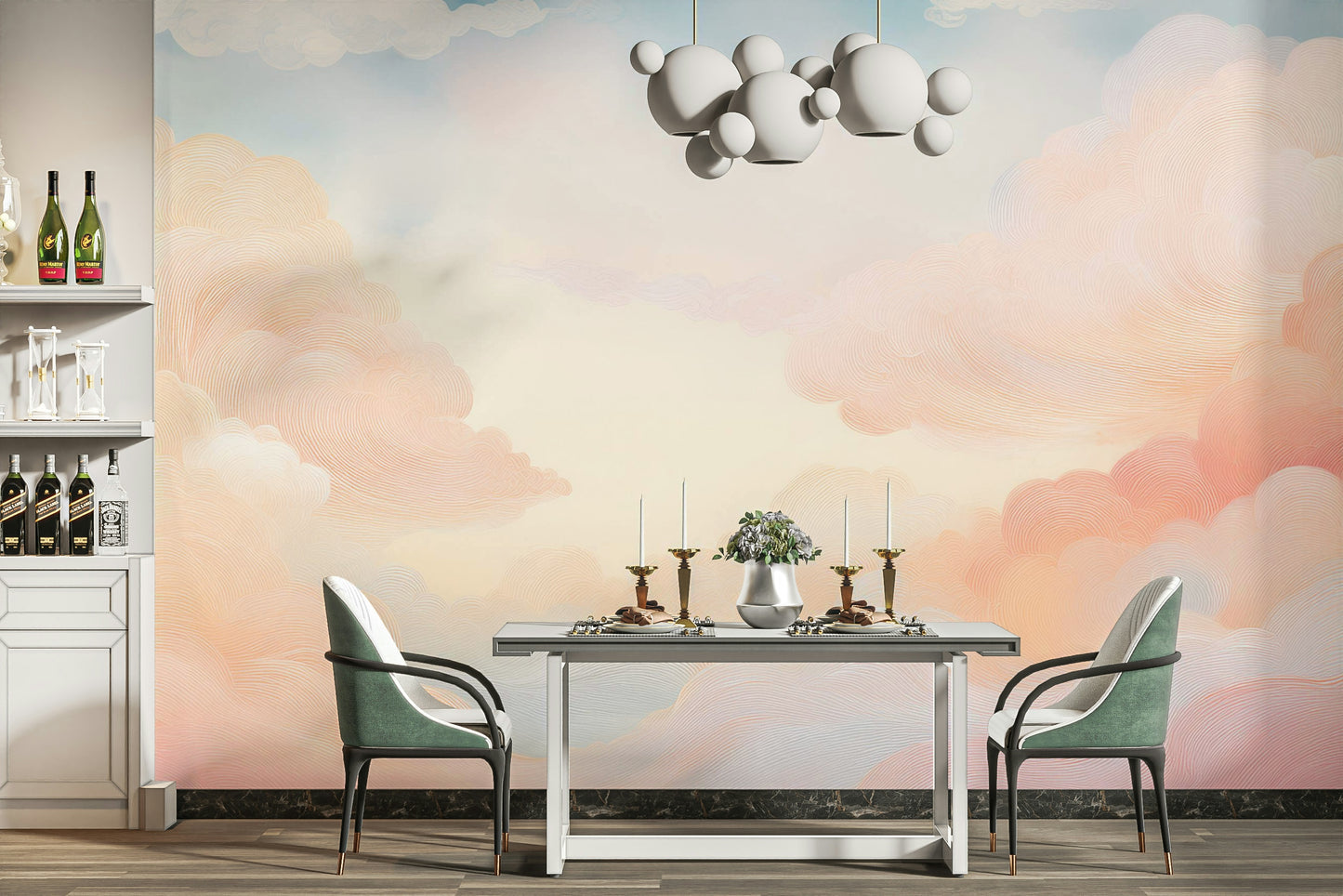 Soft pastel sky wall mural for serene bedroom decor

