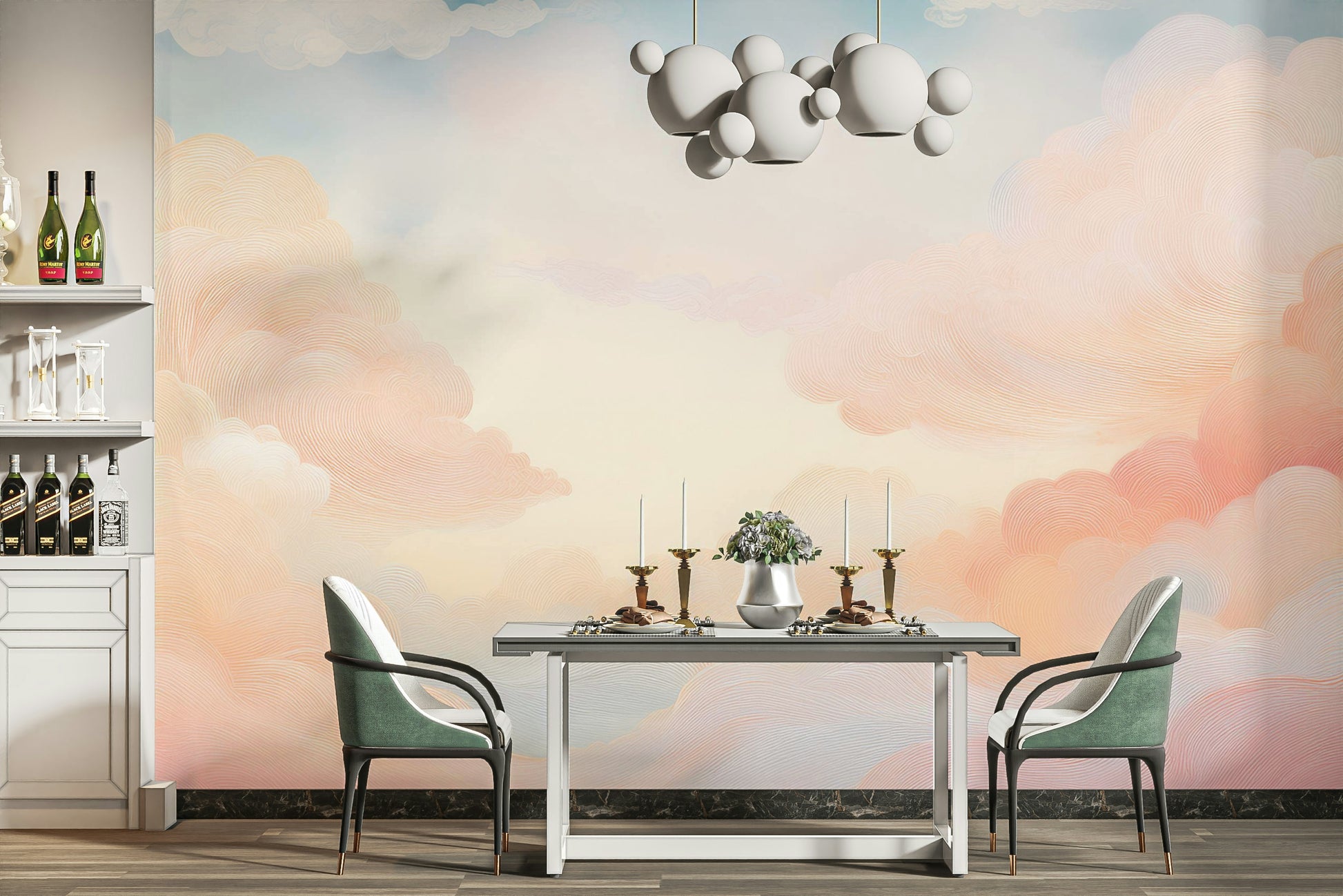 Soft pastel sky wall mural for serene bedroom decor

