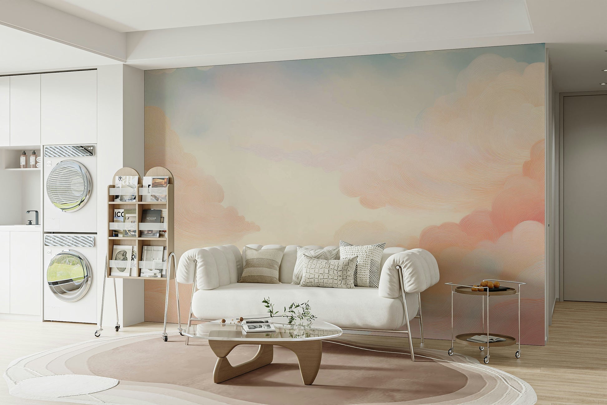 Dreamy sky mural with soft hues for your walls

