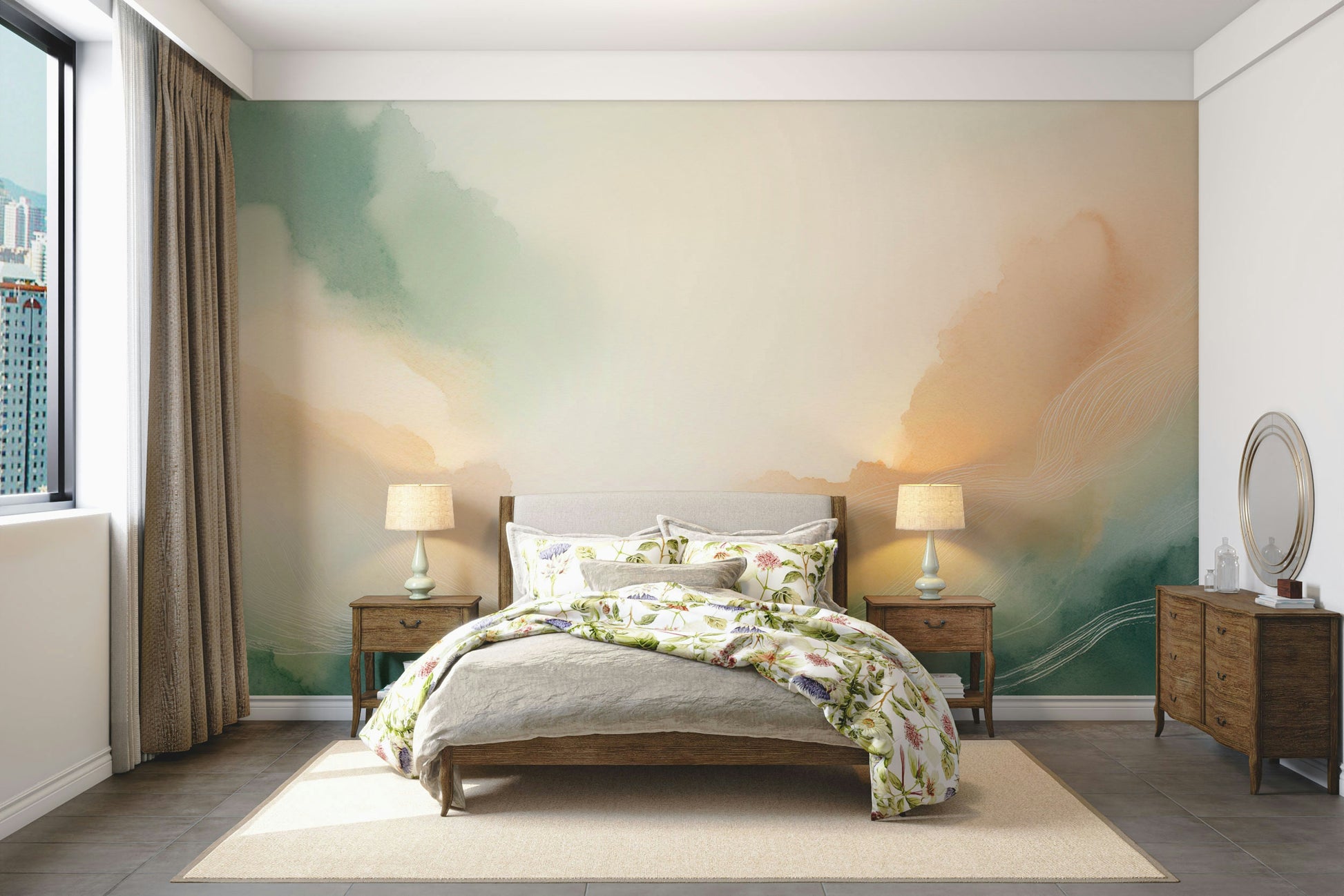 Dreamy soft sky mural for peaceful room ambiance

