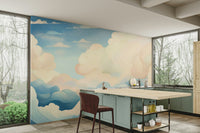 Nature-inspired wall mural with soft cloud design

