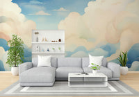 Cloud adventure mural for kids' room decor

