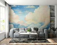 Adventure-inspired wall mural with dreamy clouds

