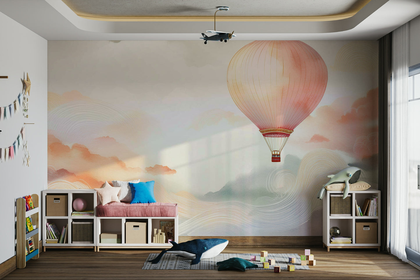 Colorful Hot Air Balloons Mural for a Fun Atmosphere

