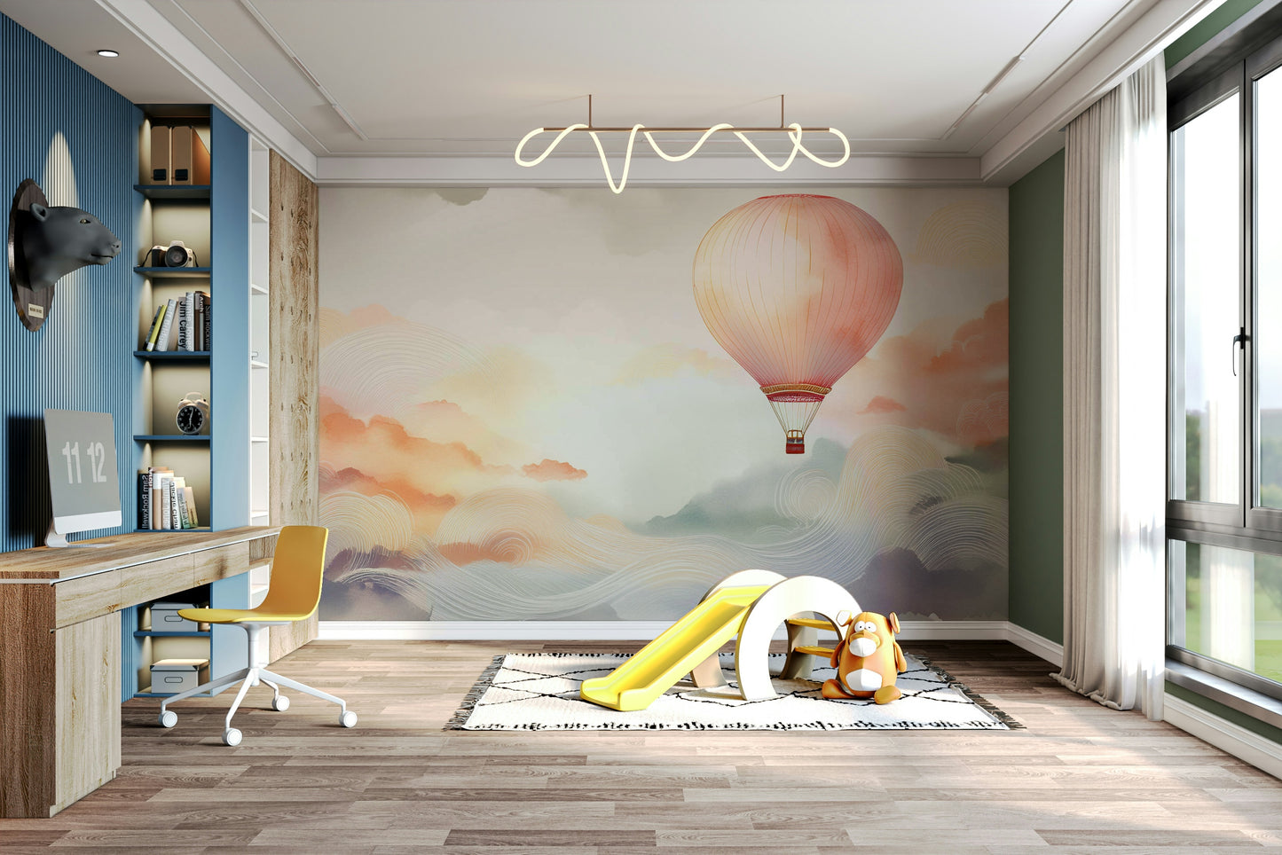 Captivating Balloon Adventure Mural for Living Rooms

