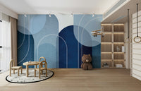 Peaceful Blue Mid Century Mural for Walls

