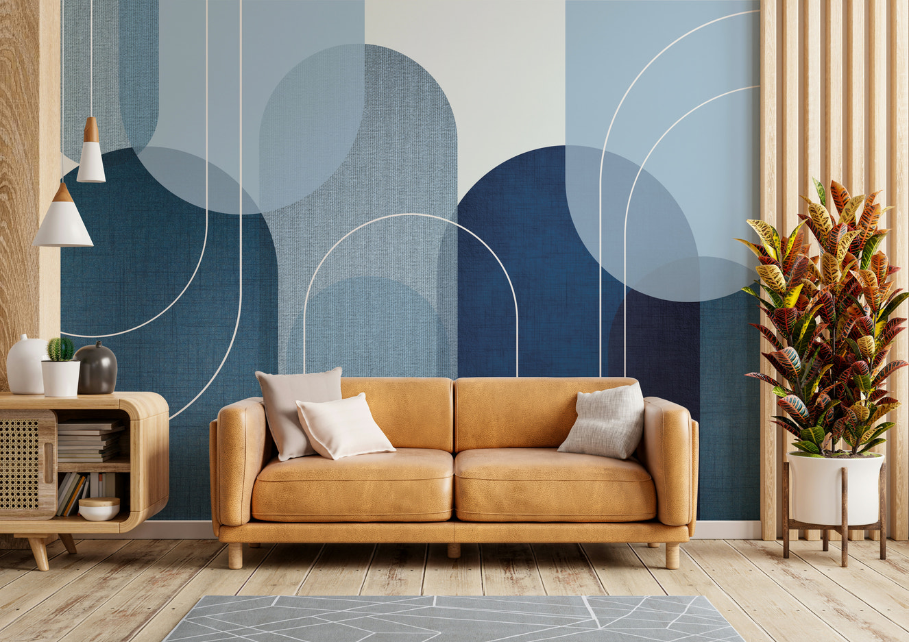 Serene Blues Mid Century Wall Mural


