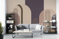 Mid Century Modern Wall Mural with Arch Designs

