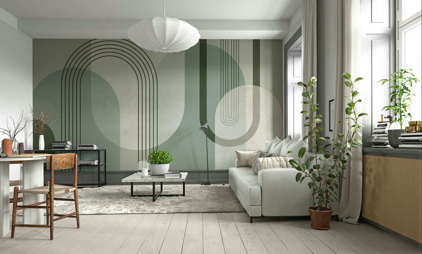 Bold Forest Green Mid Century Wall Mural for Homes

