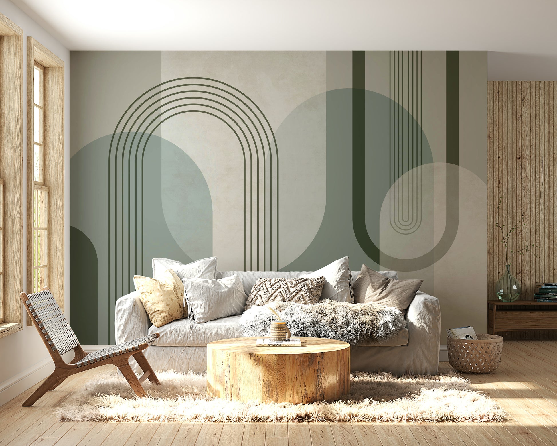 Classic Mid Century Forest Green Mural Accent Wall

