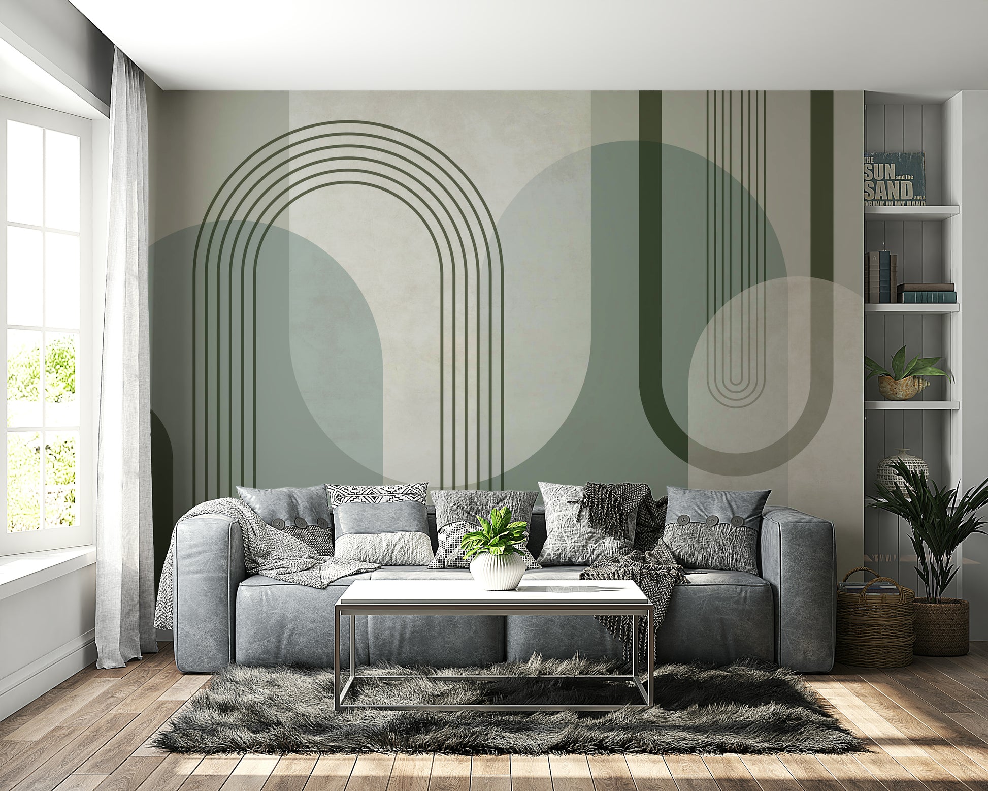 Stunning Mid Century Forest Green Wall Mural Design

