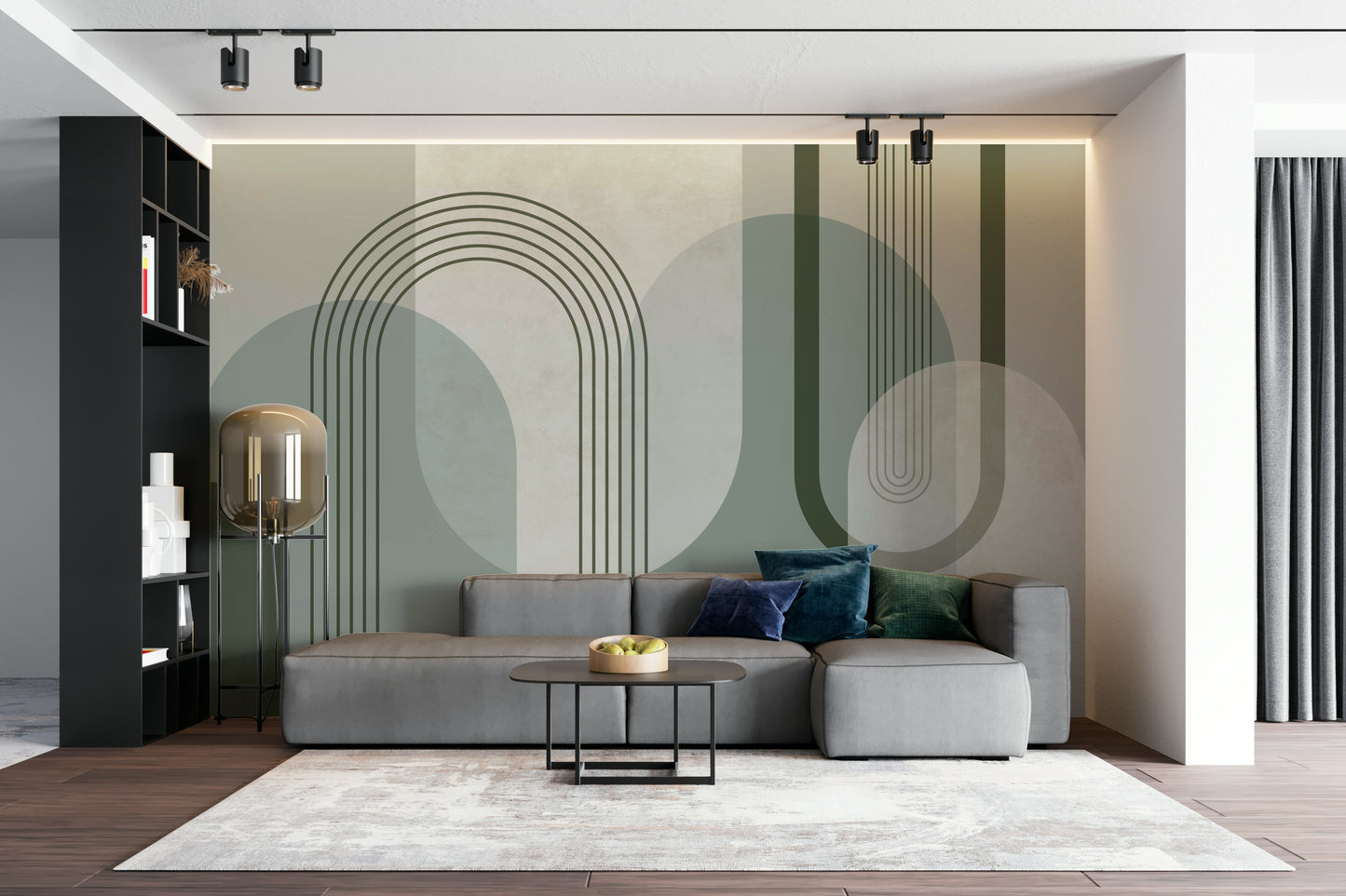 Elegant Forest Green Mural in Mid Century Style

