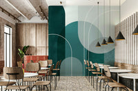 Teal arches mural for a sleek and stylish living room

