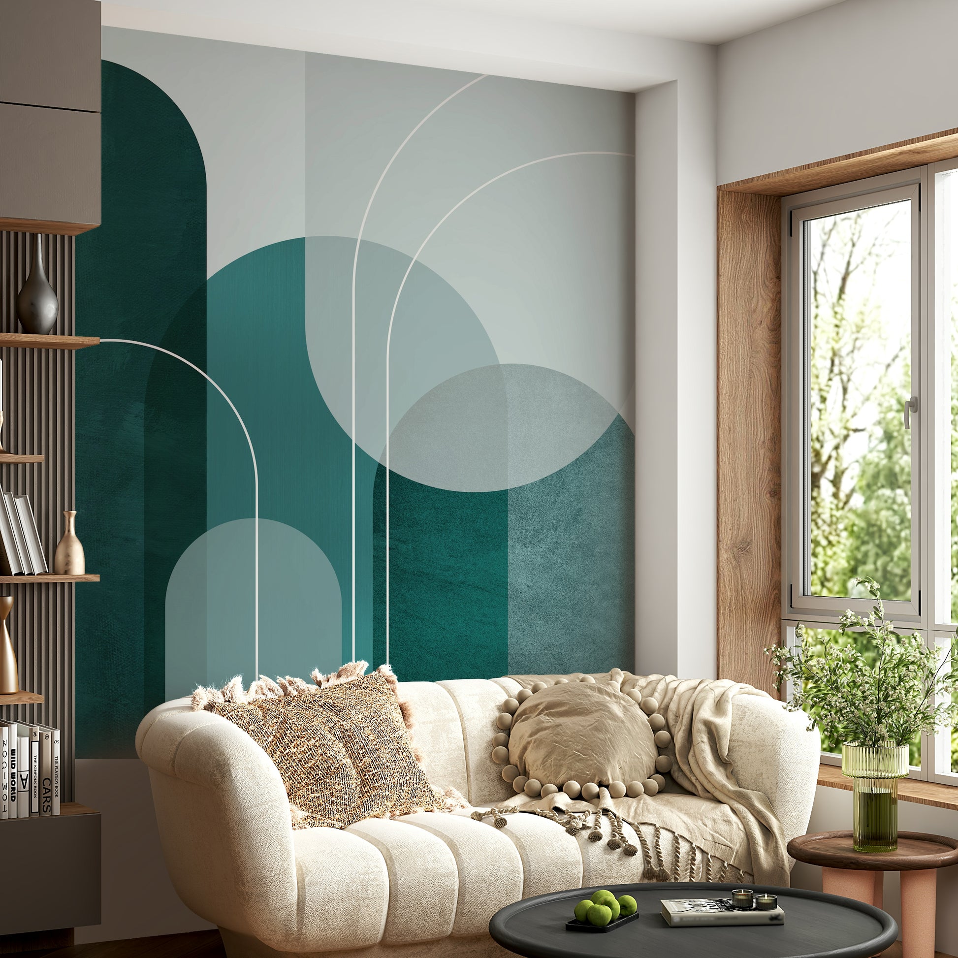 Teal arches wall mural for a sophisticated modern look

