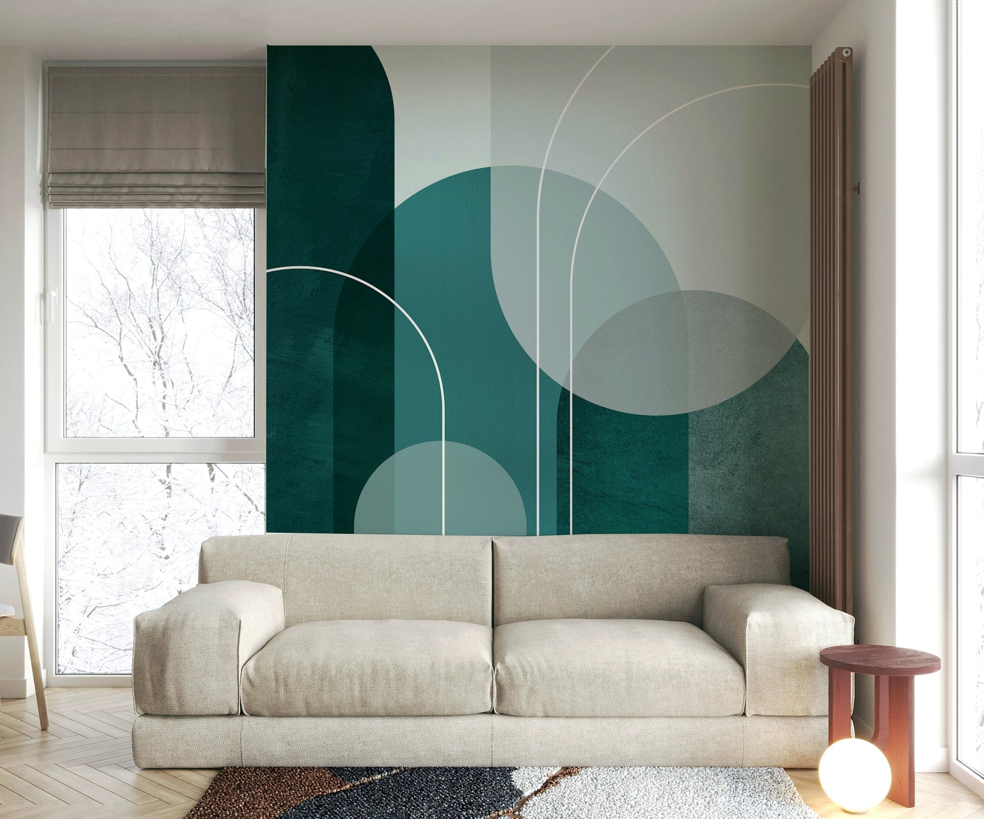 Contemporary teal arches mural for bold wall decor


