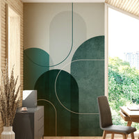 Bold teal arches wall mural for contemporary design.


