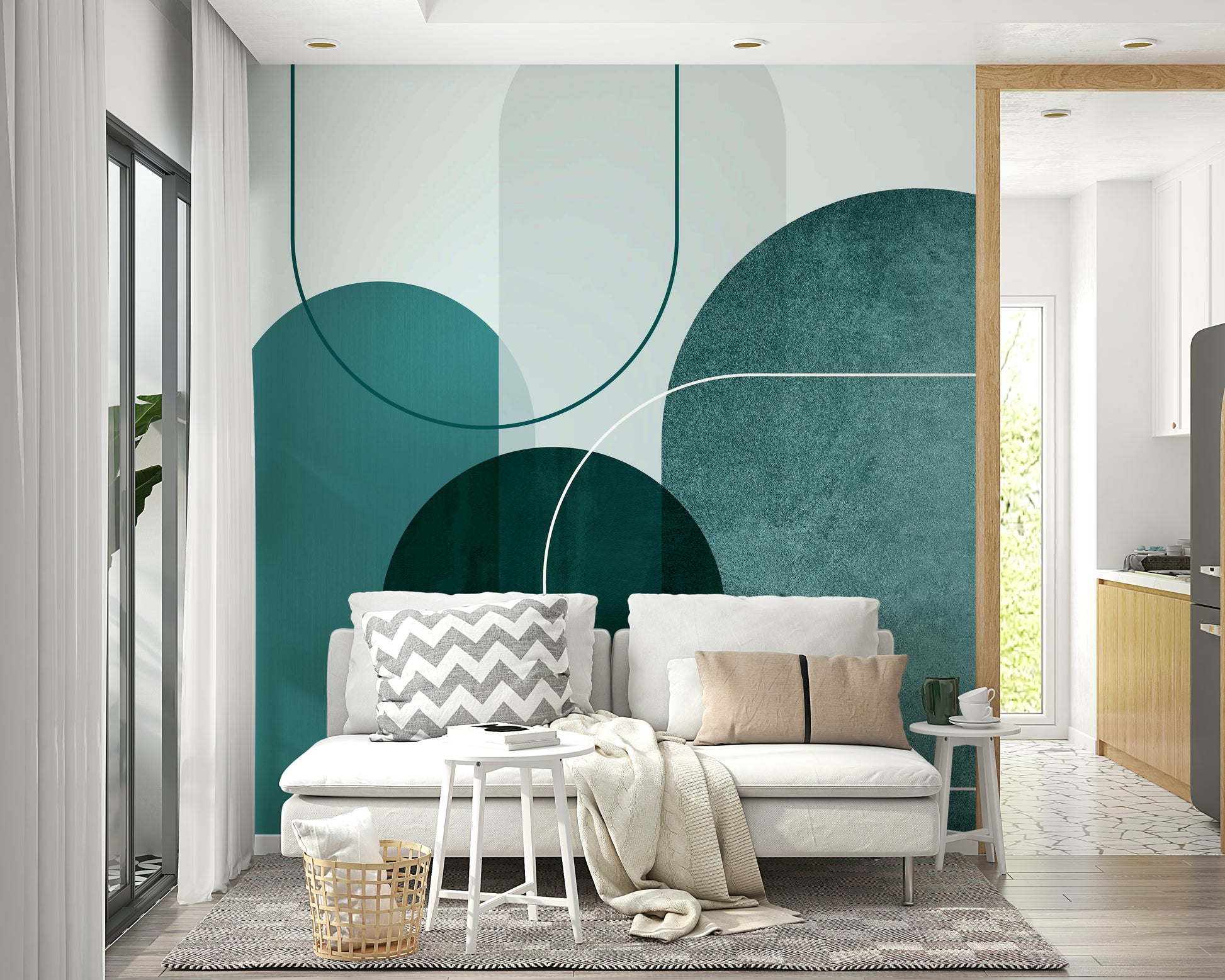 Statement teal arches mural for modern home decor.

