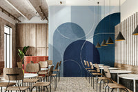 Blue Linen Wallpaper in Mid Century Design


