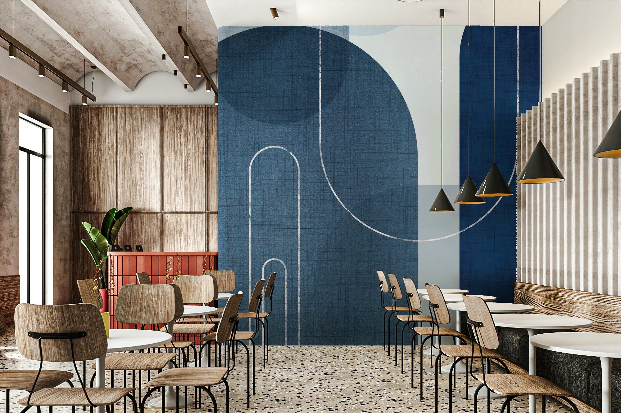 Sleek Blue Linen Mural for Mid Century Interiors

