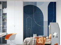 Blue Linen Mural in Mid Century Style for Interiors

