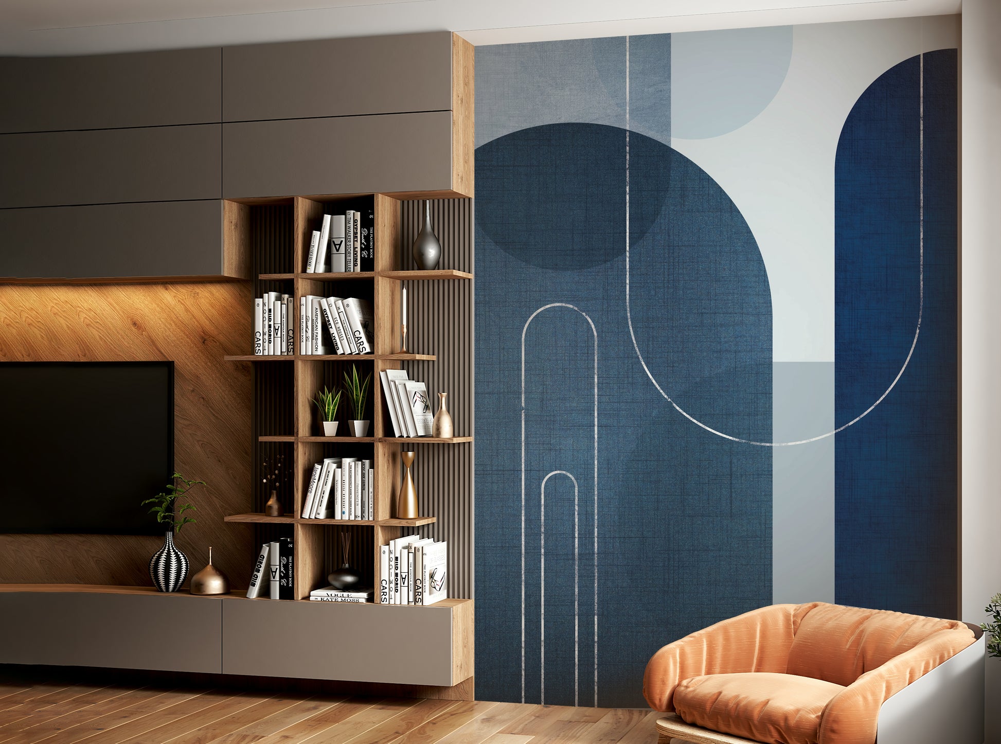 Elegant Blue Linen Wall Mural for Contemporary Rooms

