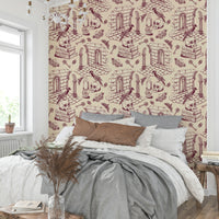Burgundy Toile de Jouy Dark Academia Style Wallpaper

