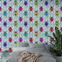 Vibrant rainbow bugs wallpaper with bold blue base.

