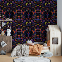 Bright, cheerful wallpaper with reflective floral accents.

