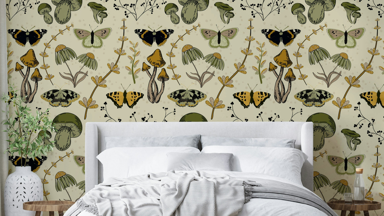 Artistic rendering of dried leaves and blooms in a golden field.

