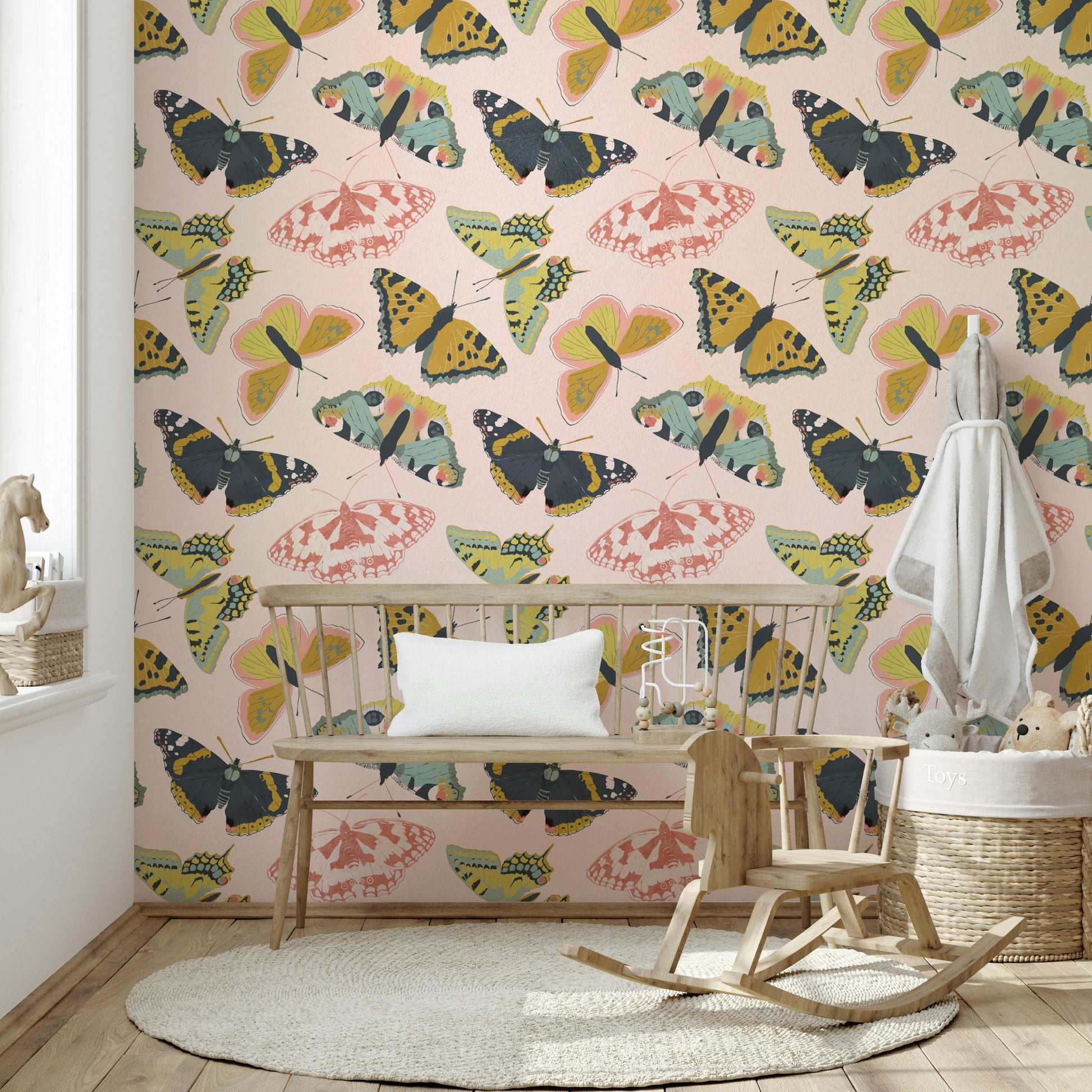 Nature-inspired wallpaper with butterflies and blossoms

