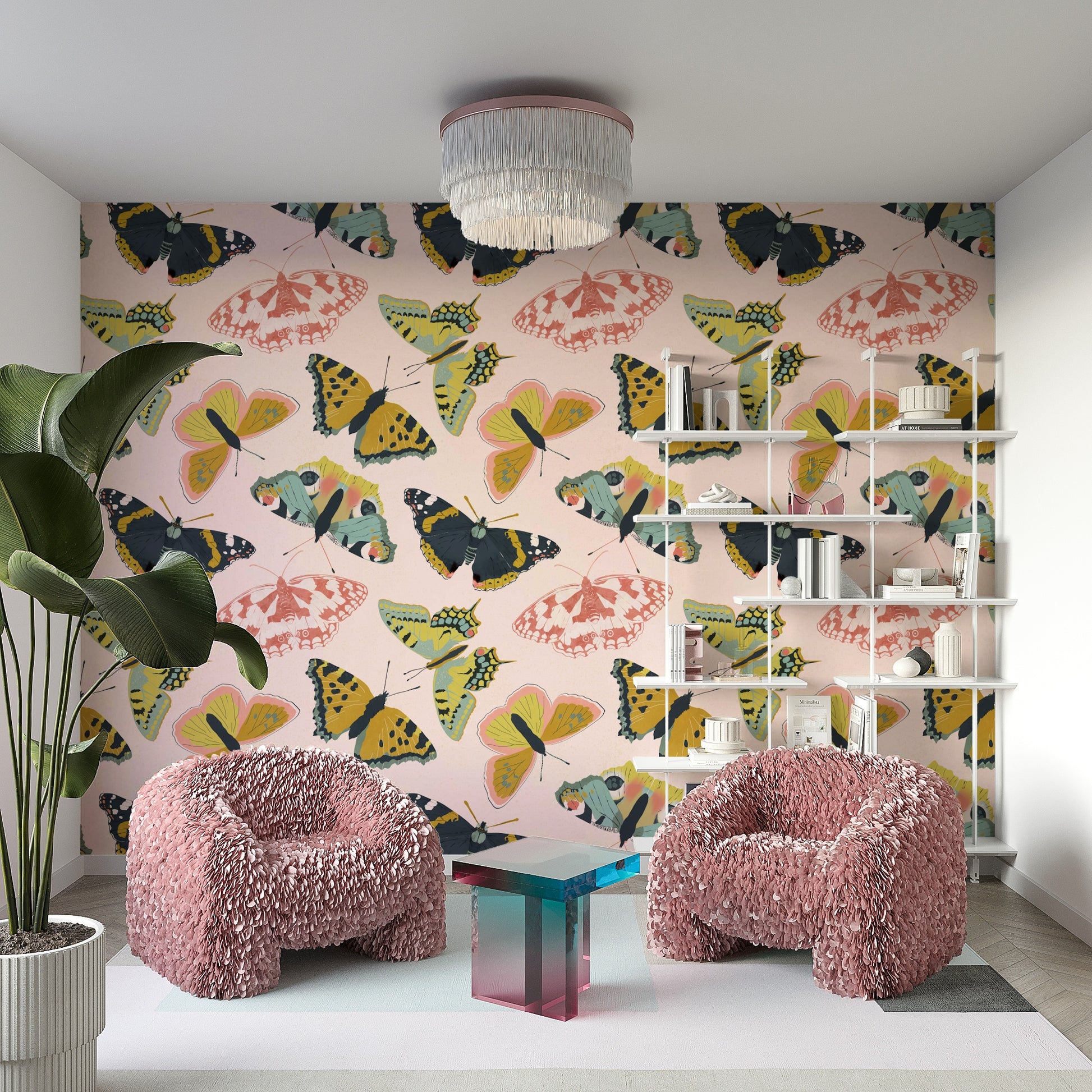 Elegant butterfly wallpaper in blooming garden theme

