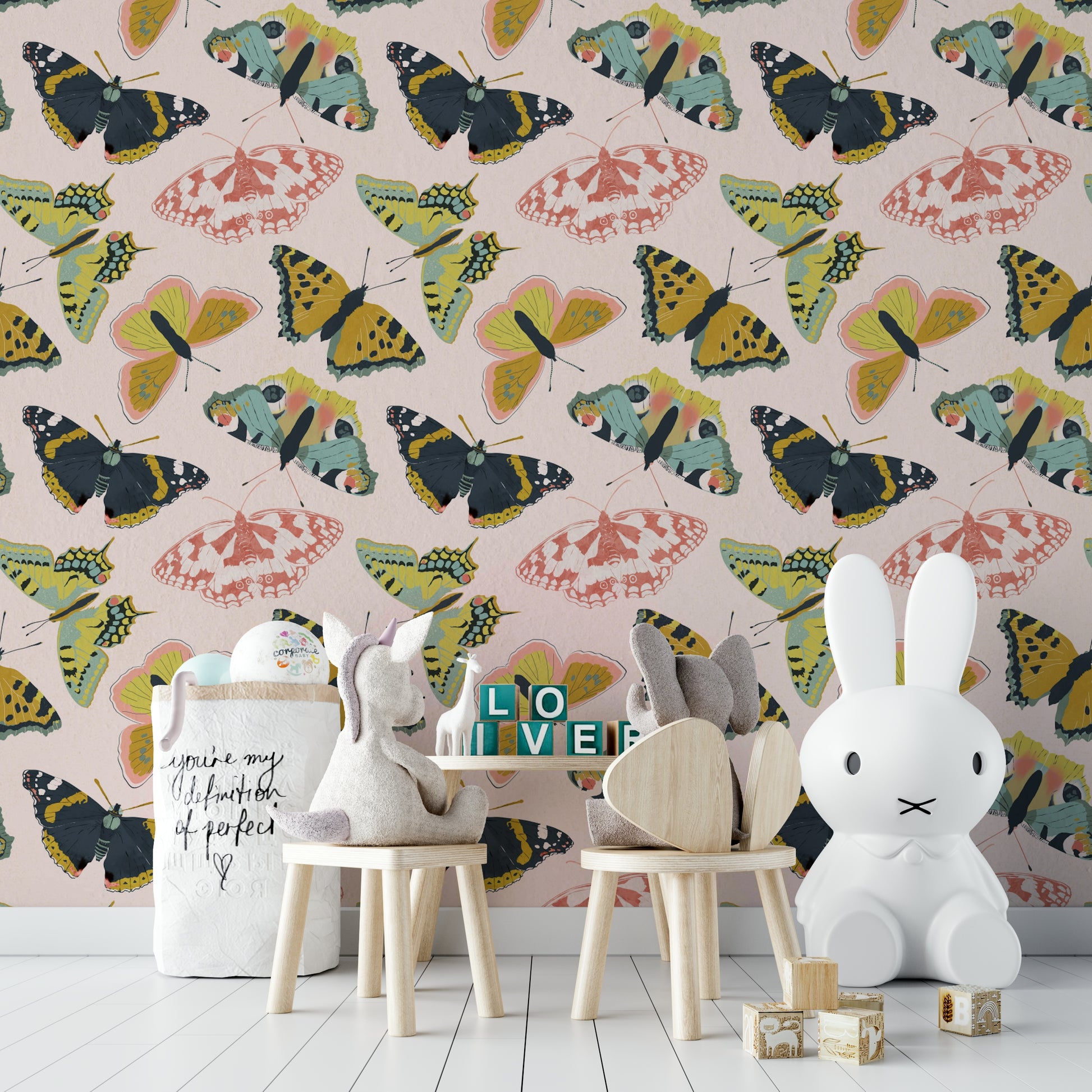 Blooming floral print with scattered butterflies

