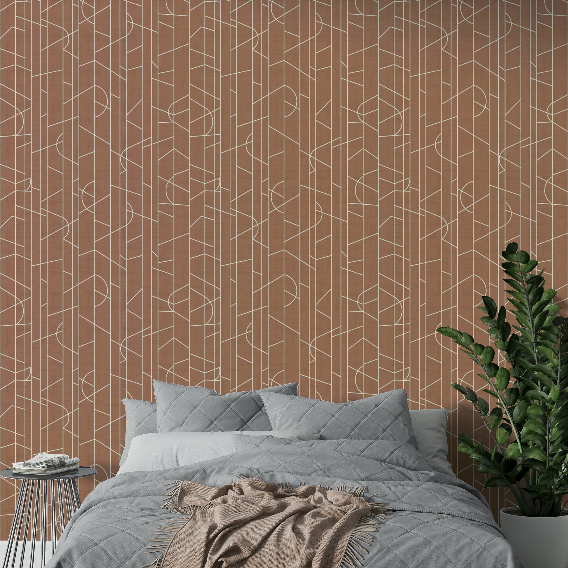 Neutral tone wallpaper with refined linear accents


