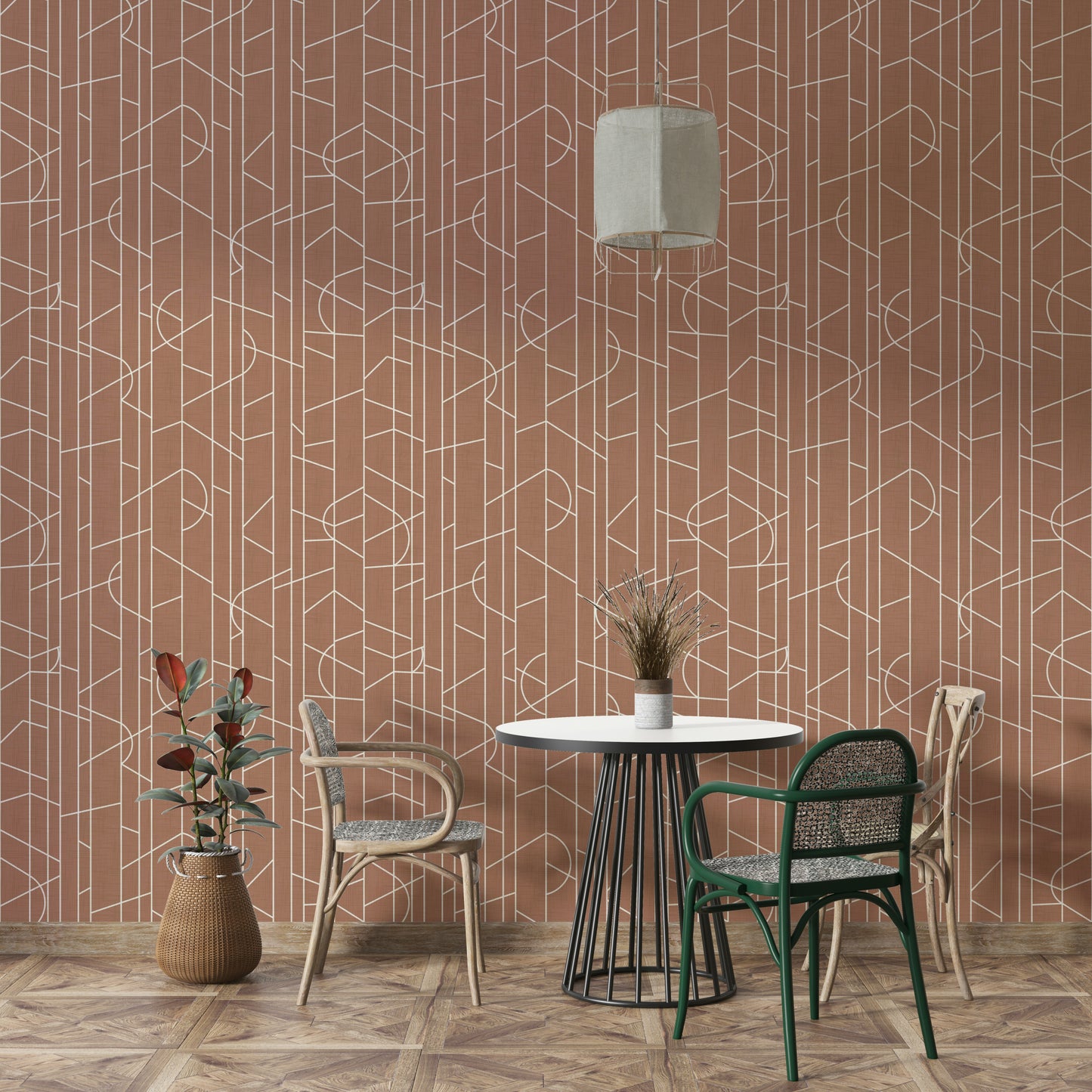 Elegant lines decor wallpaper in mocha mousse shade

