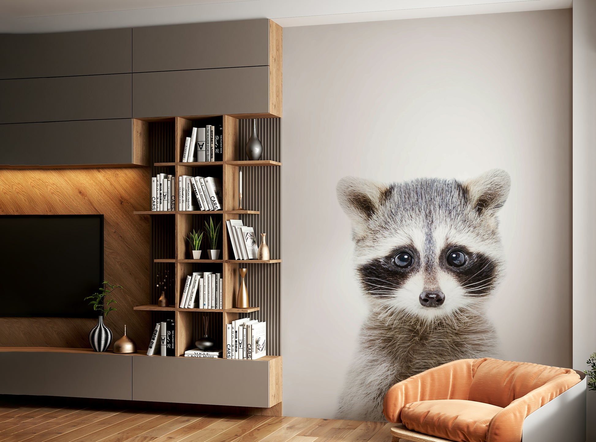 Sweet raccoon wall mural perfect for toddler spaces

